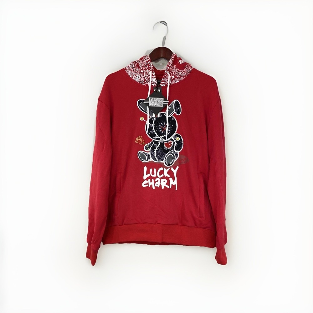 NWTS BKYS Mens L Black Keys‎ Lucky Charm Red Hoodie Sweatshirt Embroidered